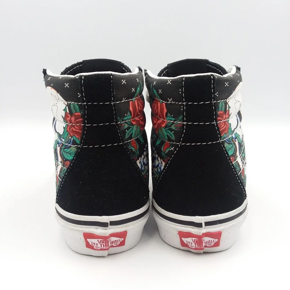 Vans Sk8-Hi Skull Rose Black High Top Sneakers Shoes US Women's 5 / Men's‎ 3.5